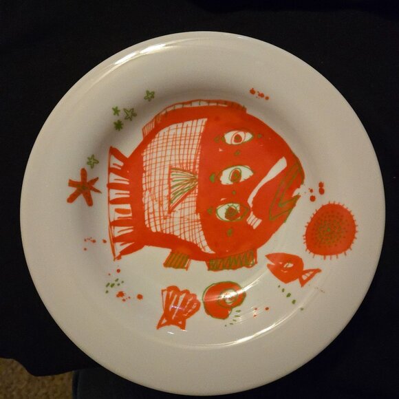 Vintage GiLitzer Ocean Red 3 Eyed Fish  Porzellan Manufaktur Germany Dish Bowl - Picture 1 of 6